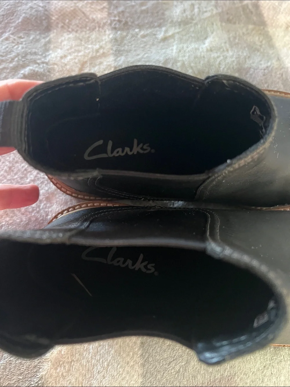Clarks Black Leather Chelsea Boots with Tan Welt